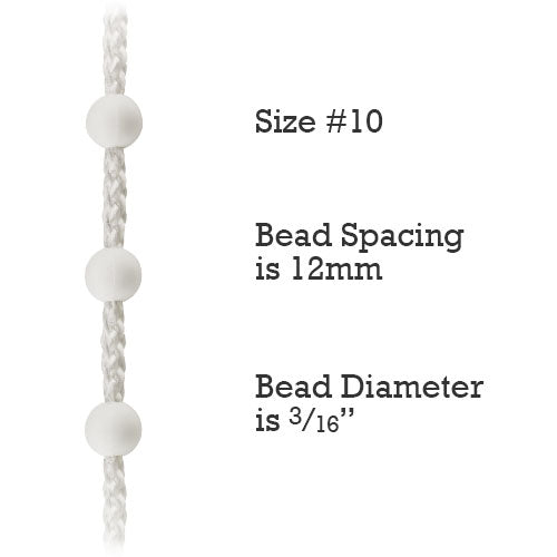 Size #10 Plastic Bead Chain for Roller Shades & Vertical Blinds - 12mm Spacing (By-the-Foot)