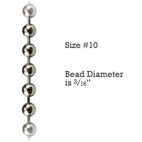 Size #10 Metal Bead Chain for Roller Shades & Vertical Blinds (By-the-Foot)